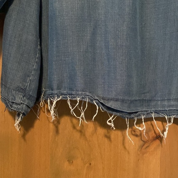 Per Se Chambray Popover Blouse 3/4 sleeve Womens 3X Raw hem Boxy coastal grandma - Picture 3 of 8